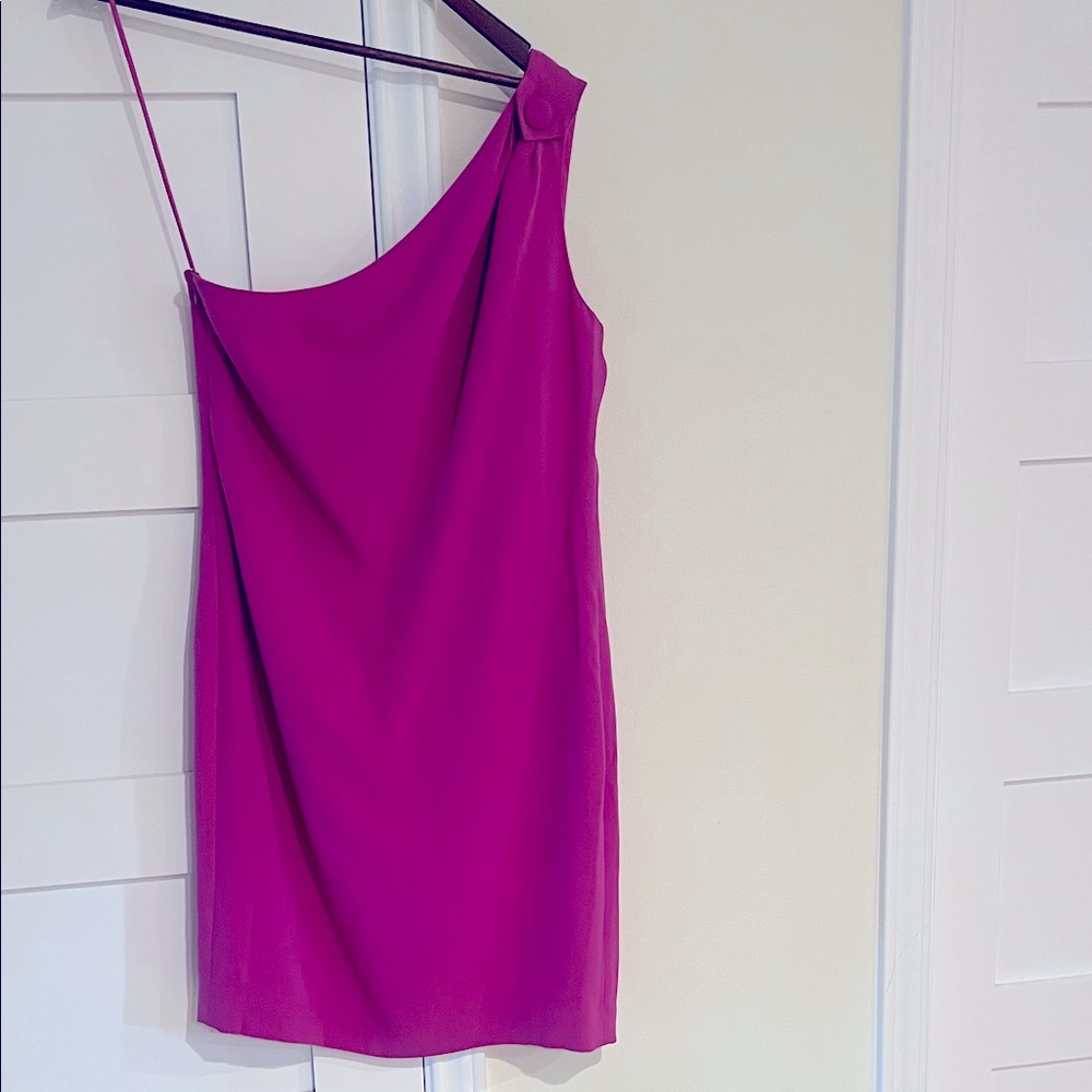Tory Burch Magenta Purple One Shoulder “Gracia” Silk Mini Dress Size 8 NWT